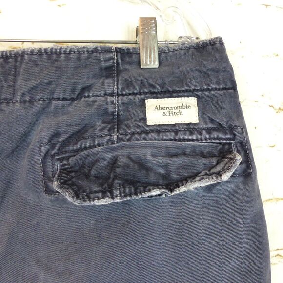 VTG Abercrombie & Fitch Cargo Short Men 34 Blue Baggy Y2K Paratrooper Distressed - Picture 12 of 14